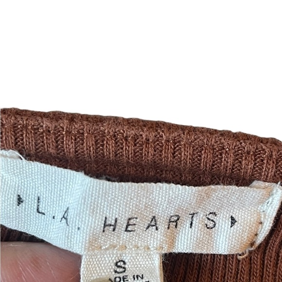 PACSUN L.A. Hearts Brown Square Neck Long Sleeve Ribbed Zip Up Crop Top Small - Picture 5 of 12